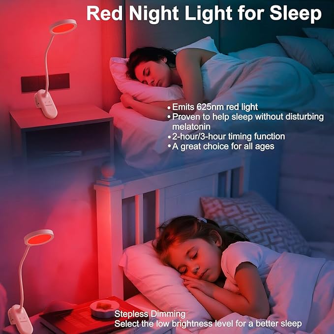 Red Light Therapy 625nm, LED Happy Lamp 4500K, Sleep Aid Lamp Blue Light Blocking Dimmable for Deep Relaxation Travel Meditation and Yoga, Reading (White) - Bloomnest