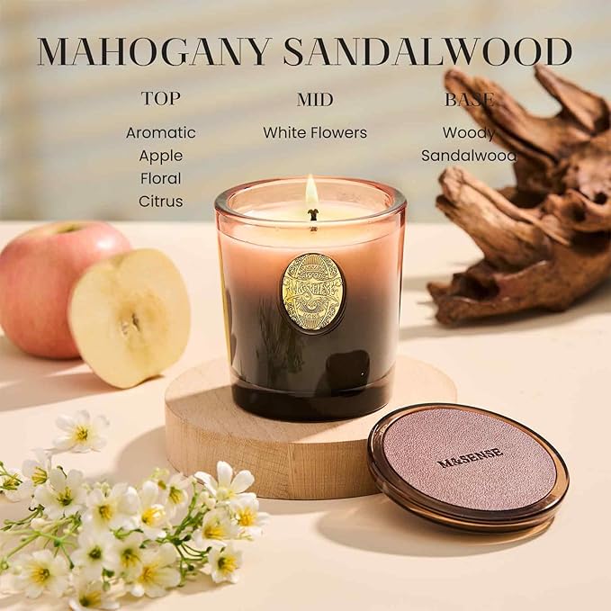 M&SENSE Natural Soy Candle | Mahogany Sandalwood & Black Brown | 9.2 oz, 50H Burn Time | Luxury Scented Candle for Relaxation, Gifting, Home Décor | Ideal for Bedroom, Office, Party Ambiance - Bloomnest
