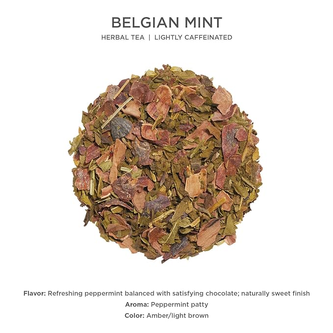 Tea Forte Belgian Mint Premium Loose Leaf Caffeinated Herbal Tea Blend Canister, Makes 35-50 Cups - Bloomnest