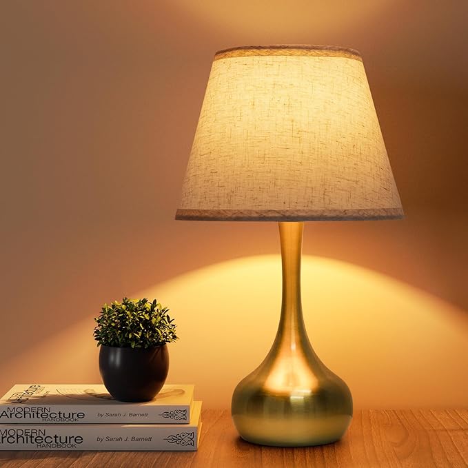 ONEWISH Touch Table Lamp for Bedroom, 3-Way Dimmable Gold Bedside Lamps for Nightstand with Fabric Shade, Desk Lamp for Kids Reading, Home Office - Bloomnest