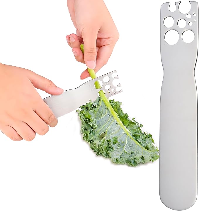 Herb Stripper Stainless Steel Kitchen Herb Leaf Stripping Tool Metal Herb Pealer LooseLeaf Kale Razor for Kale, Chard, Collard Greens, Thyme, Basil, Rosemary - Bloomnest
