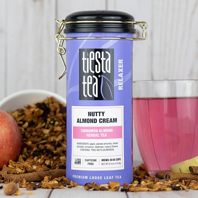 Tiesta Tea - Nutty Almond Cream, Premium Loose Leaf, Cinnamon Almond Herbal Tea Blend, Non-Caffeinated, Make Hot or Iced & Brews Up to 50 Cups, 6.2 Ounce Refillable Tin - Bloomnest