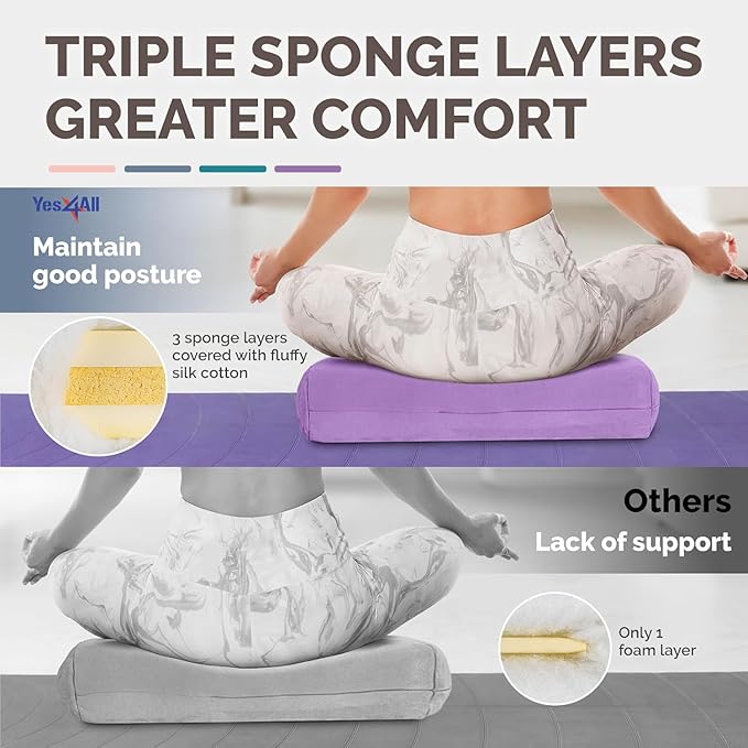 Yes4All Triple-Layer Sponge Yoga Bolster Pillow for Restorative Yoga & Meditation - Versatile Yoga Support Pillow, Balance & Poses Modification - Bloomnest