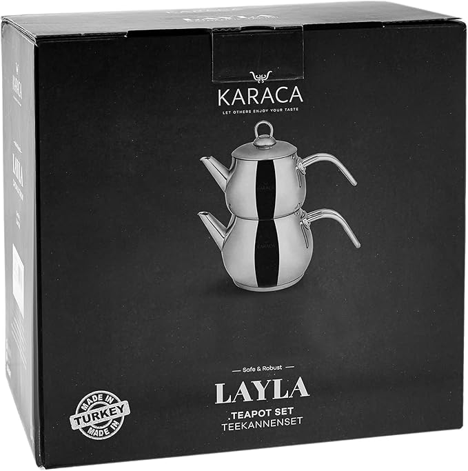 Karaca Layla Teapot Edelstahl, Turkischer Teekocher, Wasserkocher, Teekanne: 1 L Wasserkocher: 1,75 L, Türkisches Teekannen, Kayra Teekannen Set Metal - Bloomnest