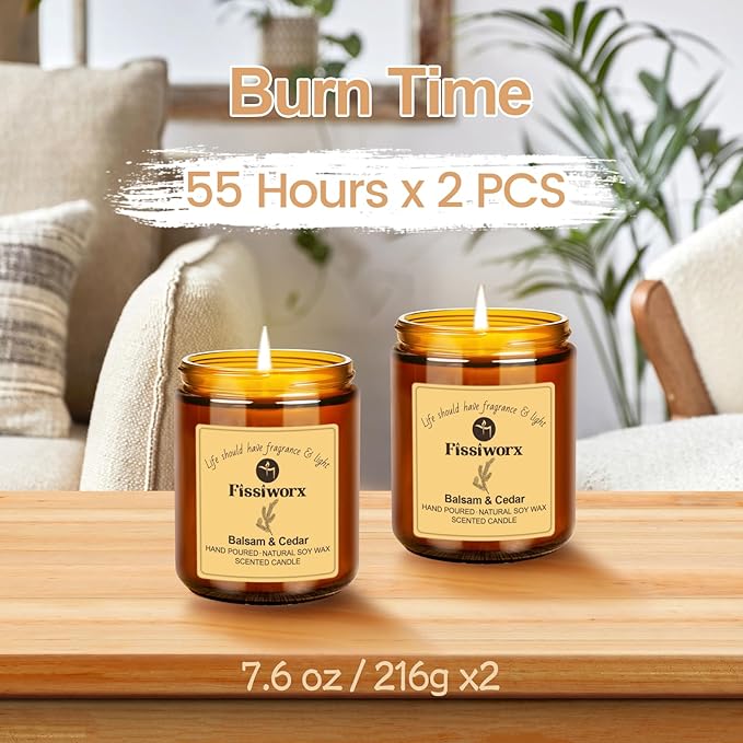 Balsam & Cedar Scented Candle Set 2 Pack – Natural Soy Wax Hand-Poured – Relax and Relieve Stress – 60-Hour Long-Lasting Burn – Premium Aromatherapy Candle for Home Decor, Gifts - Bloomnest