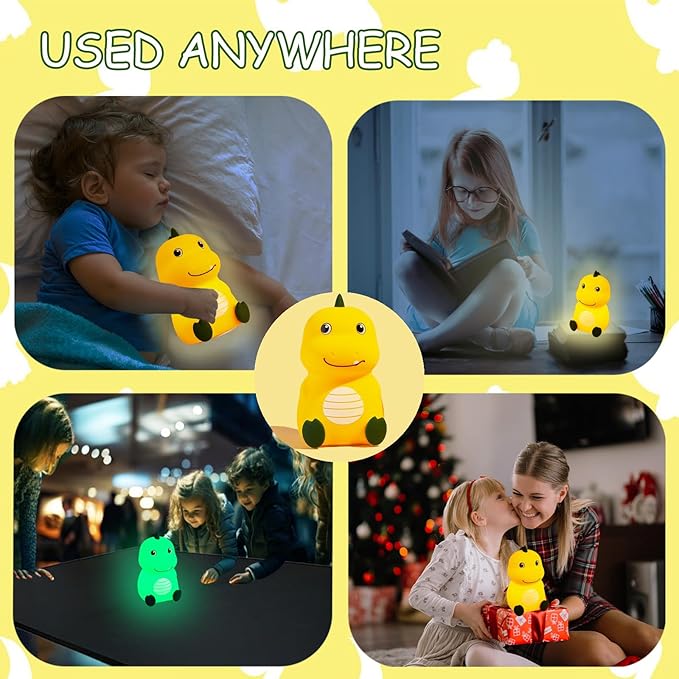 Night Light for Kids Cute Dinosaur Night Light,16 Colors Silicone Dimmable Baby Night Lights for Nursery, Rechargeable Nightlight for Kids Room,Gifts Stuff for Boys Girls Baby,Toddler Decor - Bloomnest