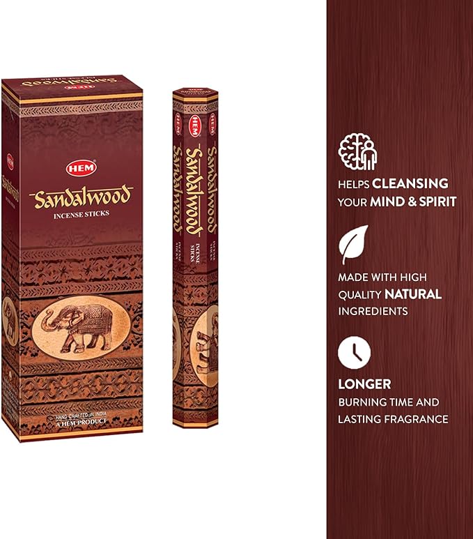 HEM - Sandalwood Incense Sticks - Pack of 6 - 120 count - 301g HEM