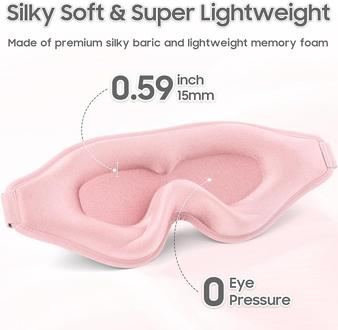 Sleep Mask - Total Blackout 3D Sleeping Mask, Super Lightweight & Silky Soft Eye Mask for Sleeping, Fully Adjustable Fit for Home, Office, Traveling, Meditation, Yoga, Pink - Bloomnest