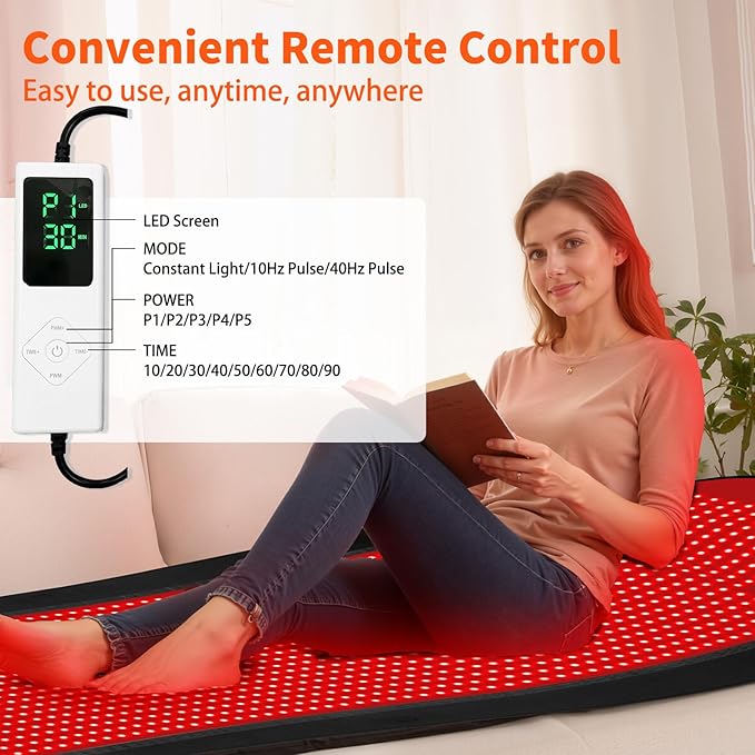 Red Light Therapy Mat for Full Body, Largest 1444 LEDs Near Infrared Light Therapy Pad, 660nm& 850nm 2in1 LEDs Light Blanket, High end Leather, 5 Power Levels UP to 288W, 73"x35" PZJDSR