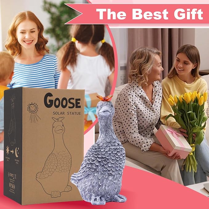 Solar Garden Statue Goose Figurine – Outdoor Decoration with Butterfly for Garden Yard Lawn Home Decor Outside : Unique Gifts for Mom Grandma - Bloomnest