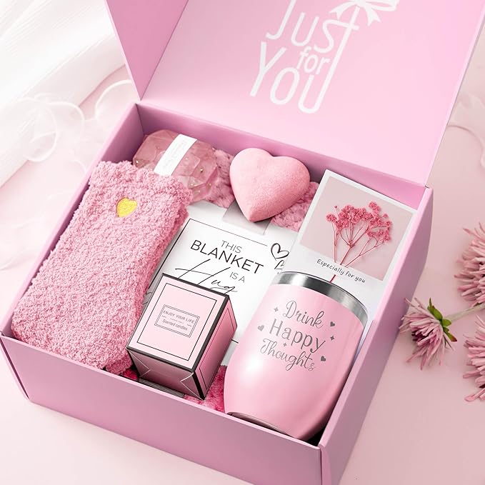 Valentines Day Gifts for Her Wife Girlfriend Women, Self Care Get Well Soon Gifts, Luxury Rose Spa Bath Gift Basket - Unique Birthday Christmas Mothers Day for Mom Grandma Daughter