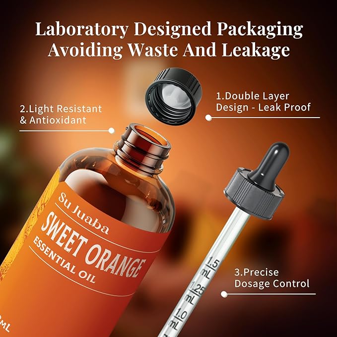SU JUABA Orange Essential Oil 4 Fl Oz, 100% Pure Natural for Mood Boost, Diffuser, Skin Care, Aromatherapy- 118ML Bloomnest