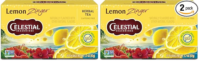 Celestial Seasonings Lemon Zinger Herbal Tea, Caffeine Free, 20 Tea Bags Box (Pack of 2) - Bloomnest