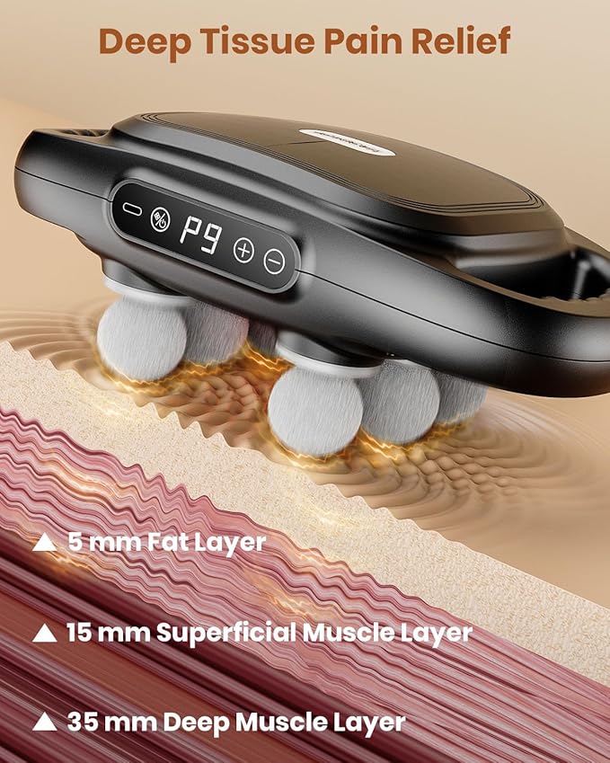 6-Head Massage Gun, Deep Tissue Back Massager with 9 Adjustable Intensities & 9 Modes, Electric Percussion Massager, Gun Tool for Back/Shoulders/Legs/Arms/Neck & Full Body Muscle Pain Relief - Bloomnest