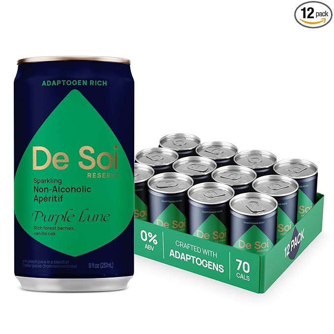 De Soi Purple Lune Mocktails NA Drinks 8 fl oz (12-pack) - Adaptogen Drink, Sparkling Drink with Calming Botanicals, Mocktail Drinks, Gluten Free, No Artificial Flavors - Bloomnest