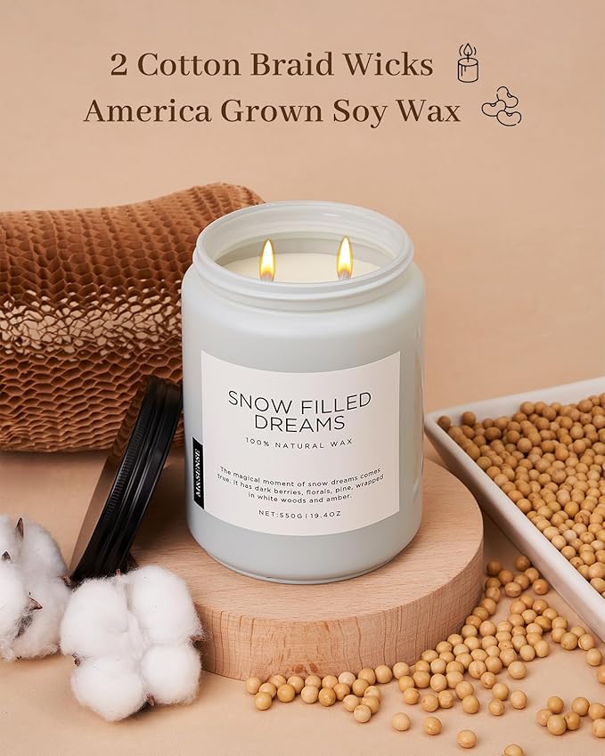 M&SENSE Snow Filled Dreams Winter Large Scented Candles, 19.4oz 110 Hour Clean Non Toxic Long Lasting Candle Organic Natural Soy Wax Candle Gifts for Women Men - Bloomnest