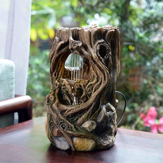 Kalona Tabletop Fountains Beautiful Stump Water Fountain Relaxation Raindrop Fountains Meditation Desk Fountain Artistic Waterfall Fountains Home/Office Decor(22013) - Bloomnest