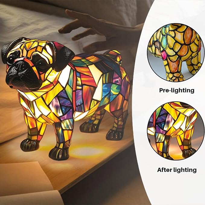 Dog Series Art Night Light, Corgi Lamp and Pug Lamp, Stained Resin French Bulldog Tabletop, 3D Dog LED Table Lamp, Stained Resin Night Light, Pet Themed Tabletop Decor (Pug) - Bloomnest