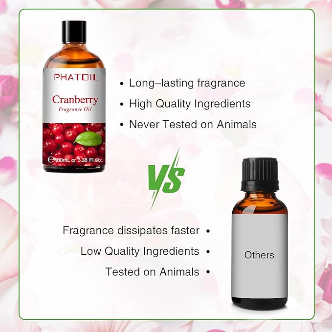 PHATOIL 3.38FL.OZ Cranberry Fragrance Oils for Aromatherapy, Essential Oils for Diffusers for Home, Perfect for Diffuser, Yoga, Skin Care, DIY Candle and Soap Making - 100ml - Bloomnest