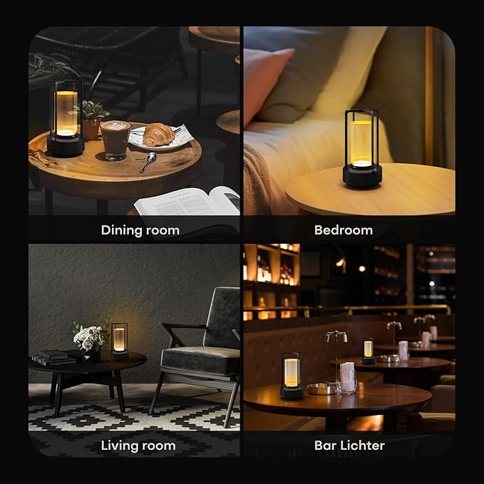 Portable Metal Table Lamp for Indoor/Outdoor ,Rechargeable Cordless LED Lamp, 3-Colour Infinitely Dimming Battery Powered Small Desk Lamp, Restaurant/Bedroom/Bar/Coffee/Camping Light (Black Set of 2) - Bloomnest