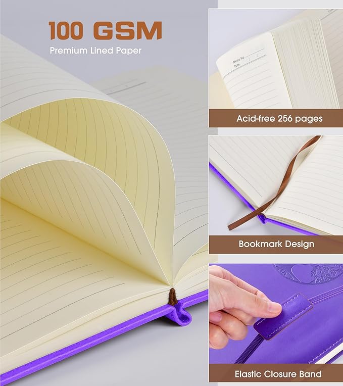 Lined Journal Notebook for Women Men,256 Pages B5 Large Hardcover Leather Journals for Writing,Travel,Business,Work & School,College Ruled Notebooks for Note Taking,Diary Notepad 7.8"×10.2" - Bloomnest