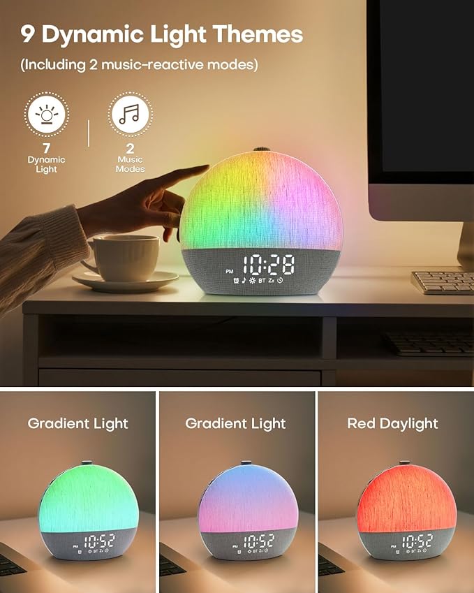 Sunrise Alarm Clock, White Noise Sound Machine, Sunlight Alarm Clocks for Bedrooms, 9 Natural Wake Up RGB Night Light, 30 Soothing Sounds for Heavy Sleepers, Baby, Kids, Adults - Bloomnest