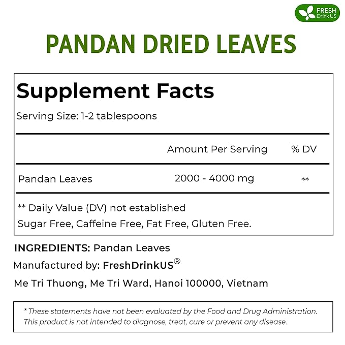 FreshDrinkUS, Premium 2oz Natural Pandan Leaves Dried, 100% Pure Dried Pandan Leaves, Pandan Leaf Tea, No Additives, No Caffeine, Vegan (2 oz Dried Leaves) - Bloomnest