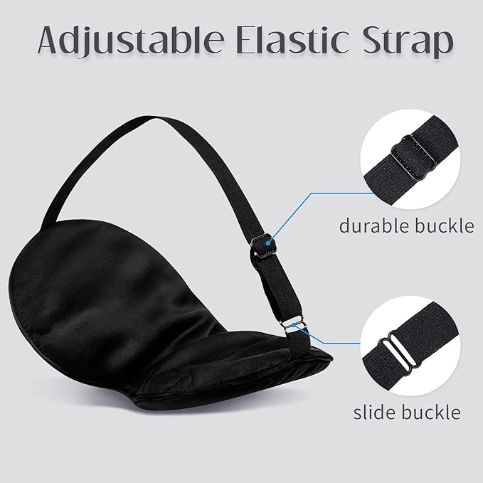 LULUSILK Mulberry Silk Sleep Eye Mask Blindfold with Adjustable Strap, Soft Eye Cover for Women Men Night Sleeping, Travel, Nap(Black) - Bloomnest