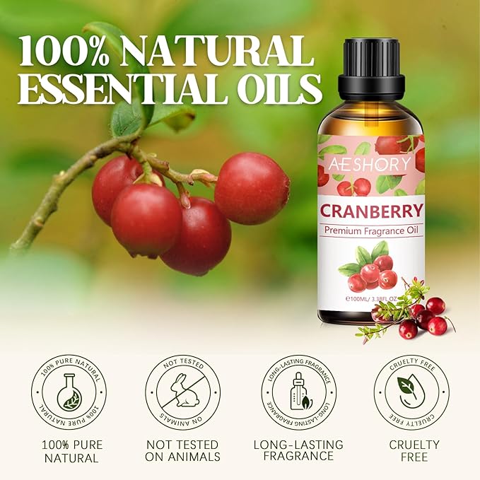 Cranberry Fragrance Oil 3.38FL.OZ - Aromatherapy Essential Oils for Diffusers for Home, Cranberry Scented Oils for Massage, Soap Candle Making Scents - 100ML - Bloomnest