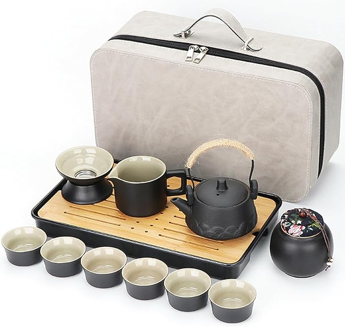 Japanese Tea Set, Portable Ceramic TeaSet, Asian Tea Sets for adult, Tea Gift sets, Travel Tea Set with Teapot,Teacups,Tea Canister,Tea Tray and Travel Bag, Home,Outdoor and Office - Bloomnest