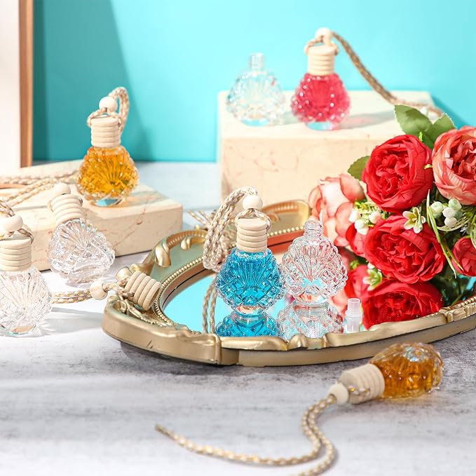 BBTO 50 Pcs Hanging Car Air Freshener Car Diffuser Bottles Empty Glass Perfume Bottle Freshener Diffuser Bottle Pendant for Essential Oil Fragrance Aromatherapy Bottle Ornament(Shell) - Bloomnest