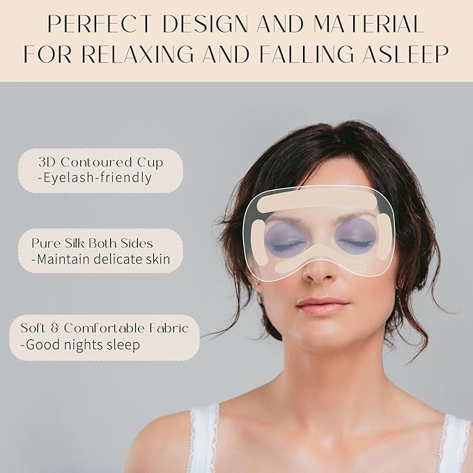 100% 22 Momme Mulberry Silk Sleep Mask, Eye Cover for Sleeping, Blackout 3D Sleep Masks for Lash Extensions with Adjustable Strap for Men and Women (Navy Blue) - Bloomnest