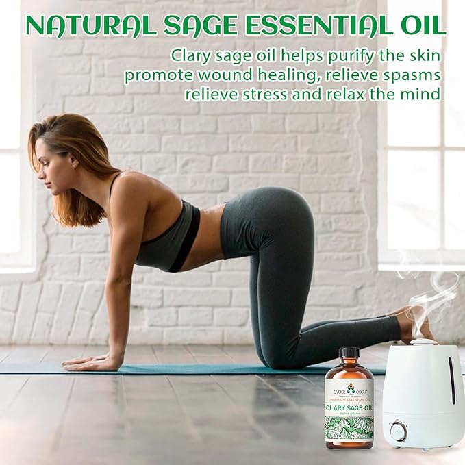 EVOKE OCCU Clary Sage Oil Essential Oil for Anxiety Relief, Moisturize Skin, Air Freshening, Add to Spray and Diffuser - 4 FL Oz - Bloomnest