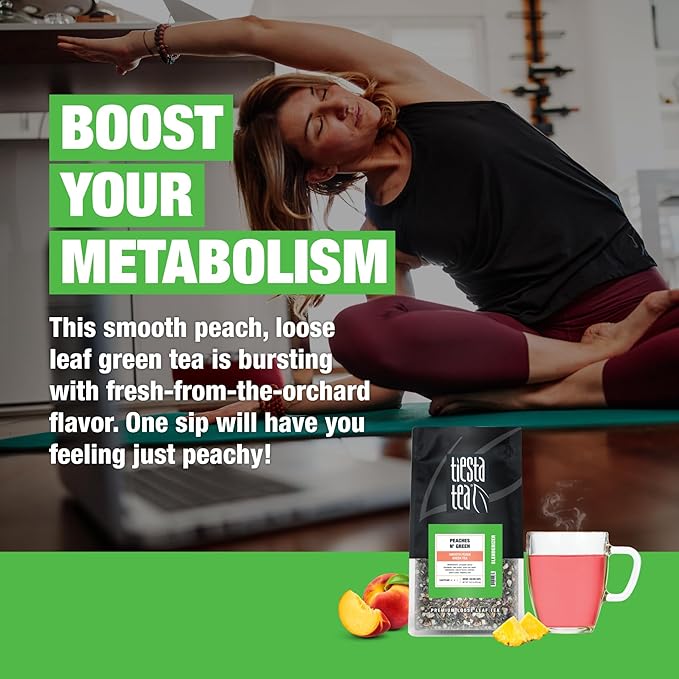 Tiesta Tea - Peaches N´ Green, Smooth Peach Green Tea, Premium Loose Leaf Tea Blend, Medium Caffeinated Green Tea, Make Hot or Iced & Brews Up to 200 Cups - 16 Ounce Resealable Bulk Pouch - Bloomnest