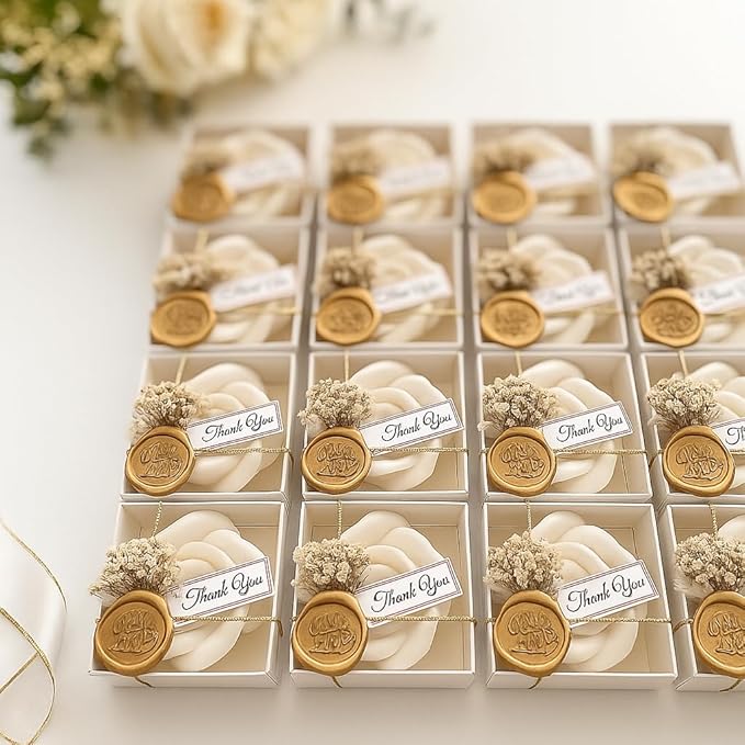 White Rose Petal Soy Wax Candles in Bulk – Rose Candle Wedding Favors for Guests, Personalized Candle Favors for Bridal Shower & Baby Shower Gifts – Dried Flower & Wax Seal Design (150 Pieces) - Bloomnest