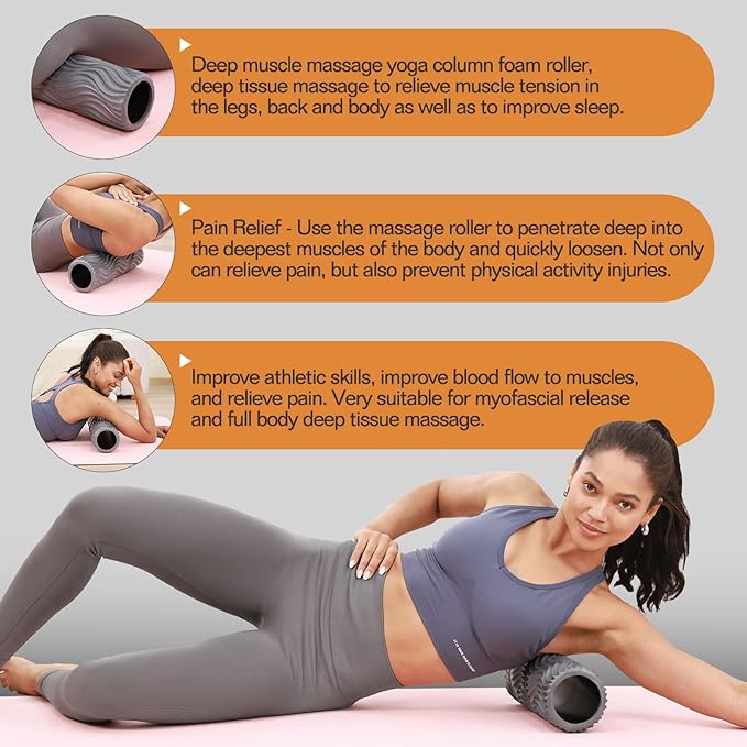 Foam Roller, Deep Tissue Massage Muscle Roller Back Roller Foam with Wave Texture - Back Pain Relief & Physical Therapy, Fitness Foam Roller for Pilates, Yoga (Grey) - Bloomnest