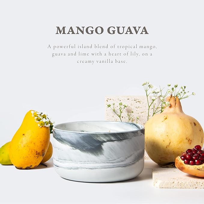 Mango Guava Scented Candle, 14.8oz Natural Soy Wax, 3 Wicks, Long-Lasting with Heat-Resistant Ceramic Jar, Natural Candles Non Toxic for Home Scented, Large Candle Gift for Womens,Christmas - Bloomnest