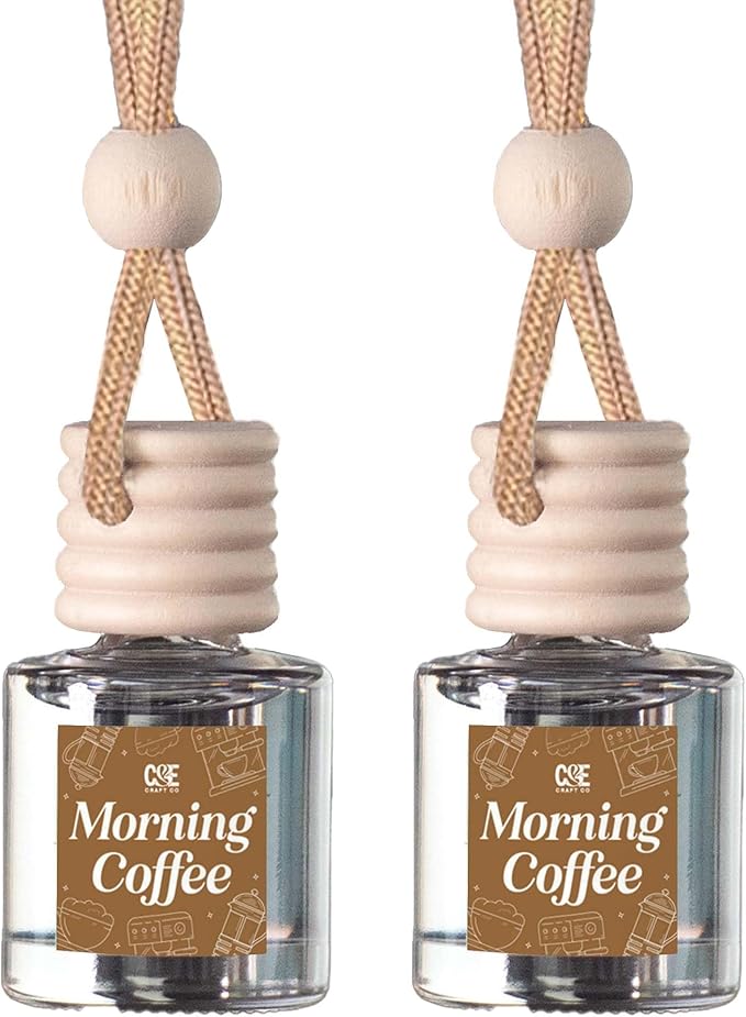 C&E Craft Co Hanging Car Air Freshener Diffuser 2 Pack, Long Lasting Fragrance Oil Car Freshener, Glass Bottle Auto Air Freshener, Made in USA (Morning Coffee) - Bloomnest