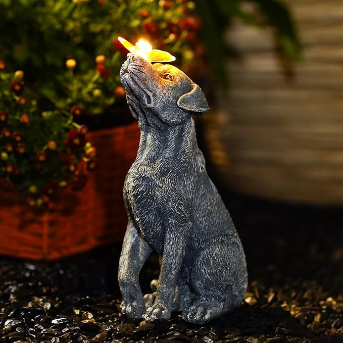 Garden Statue Dog Figurine Decor – Outdoor Decoration with Butterfly for Garden Yard Lawn Home Decor Outside : Christmas Memorial Gifts for Women Mom Grandma - Bloomnest