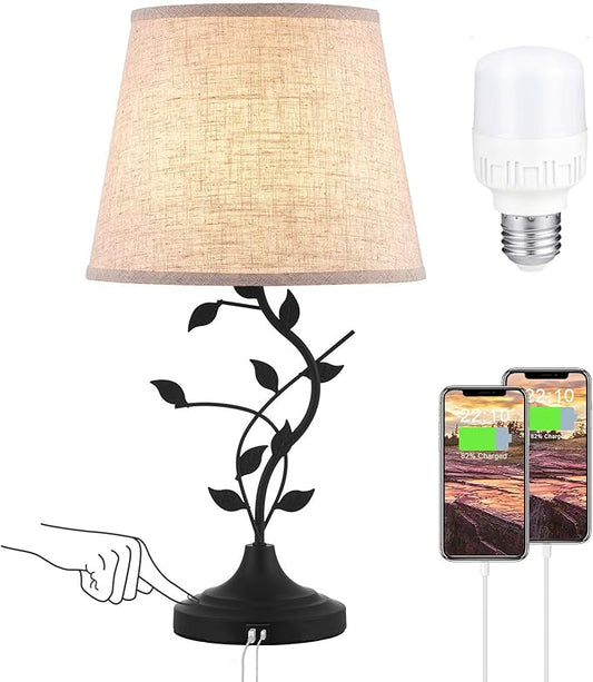 Kakanuo USB Touch Table Lamp Bedside Lamp with USB C Charging Ports for Living Room, Beige 3 Way Dimmable Traditional Nightstand Lamp Retro Table Lamp for Bedroom and Office (LED Bulb Included) - Bloomnest