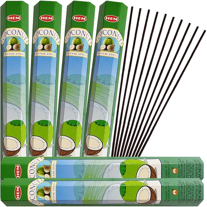 TRUMIRI Coconut Incense Stick Bundle: 121 Pieces (6 Packets of 20), Includes Incense Holder TRUMIRI