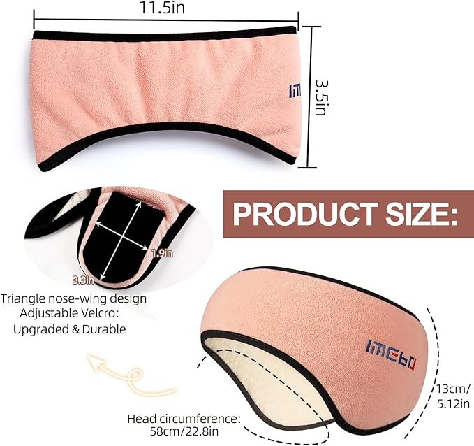 Plush Sleep Mask - Adjustable Headband, 2 in 1 Eye & Ear Mask for Men & Women, Soft Eye Cover for Side Sleepers (Pink) - Bloomnest