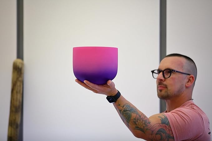 TOPFUND Pink Purple F Note Crystal Singing Bowl Heart Chakra 8 inch with Carrying Case and Suede Mallet - Bloomnest