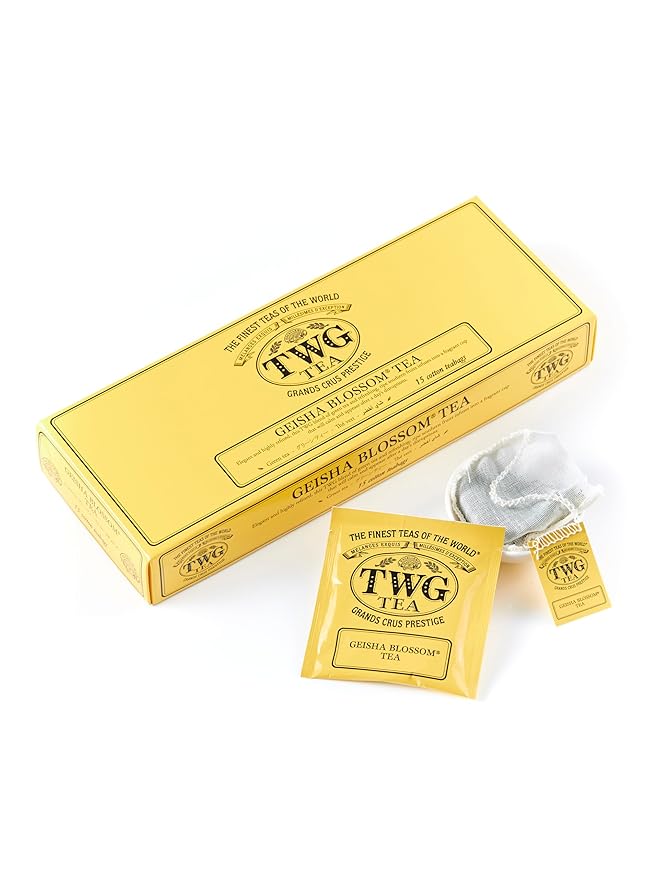 TWG Tea | Geisha Blossom Tea | Green Tea | Passionfruit & Marigold Petals | 15 Hand Sewn Cotton Teabags | Gift Set - Bloomnest
