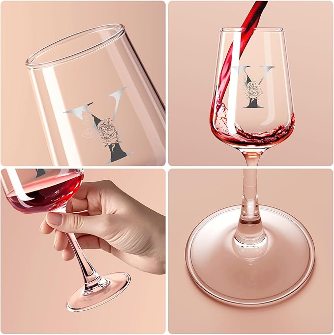 Valentines Day Gifts for Her Women - Personalized Initial Wine Glasses Custom Gift, Galentines Gift Christmas Mothers Day Birthday Gifts for Women Her Mom Wife Best Friend Sister (Y) - Bloomnest
