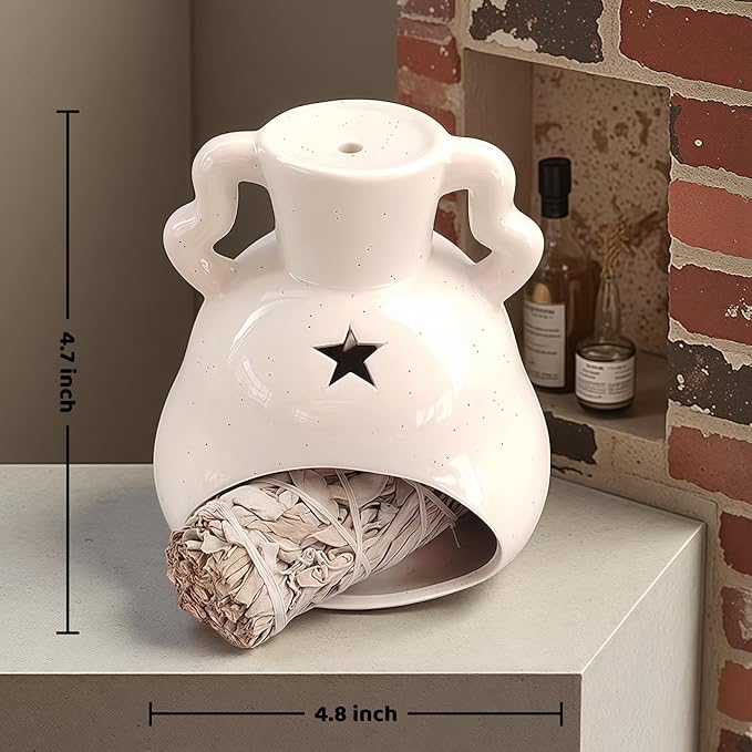 Handmade Ceramic Palo Santo Holder Burner & Sage Holder - Mini Tabletop Chiminea Burner Tray with Ash Catcher, Decorative Incense Holder for Spiritual Meditation & Yoga - Bloomnest
