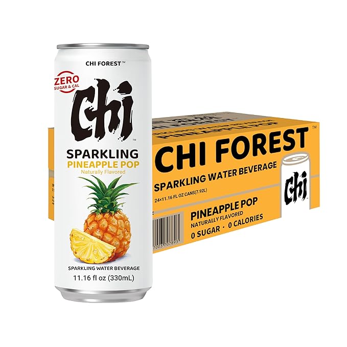 CHI FOREST Pineapple Sparkling Water Beverage, Zero Sugar Drinks, Zero Artificial Flavor, 11.16 fl oz Cans (Pack of 24) - Bloomnest