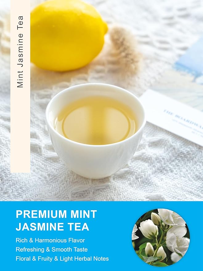 TeeLux Mint Jasmine Tea, 3g/bag, Mint with Jasmine, Lily, Osmanthus, Chrysanthemum, Fresh & Refreshing Flavor, Caffeine Free, 30 Count - Bloomnest
