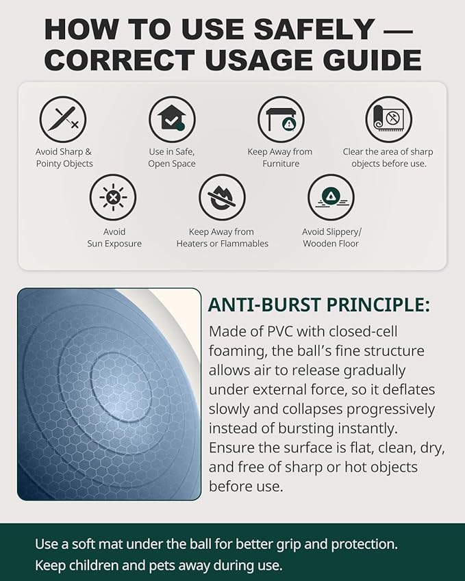 Trideer Exercise Ball for Yoga, Pilates & Fitness – Stability Ball Equipment for Home Gym & Office Chair, Core & Balance Training Accessories, Physical Therapy Equipment, Quick Pump Included, 5 Sizes - Bloomnest
