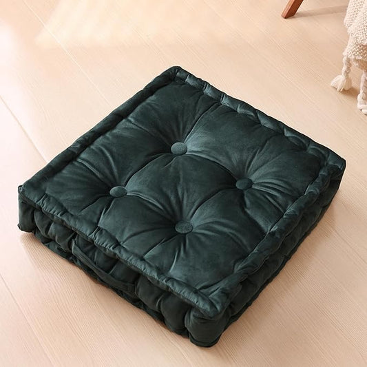 Square Floor Pillows, Large Floor Cushion for Adults Kids, Meditation Floor Pillow Seating Cushion with Shredded Memory Foam and Silk Wadding, 20"x20"x5" Dark Green - Bloomnest